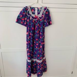Vintage Sun Babies For Liberty House Purple Pink Tulip MIDI Ruffle Dress Size S